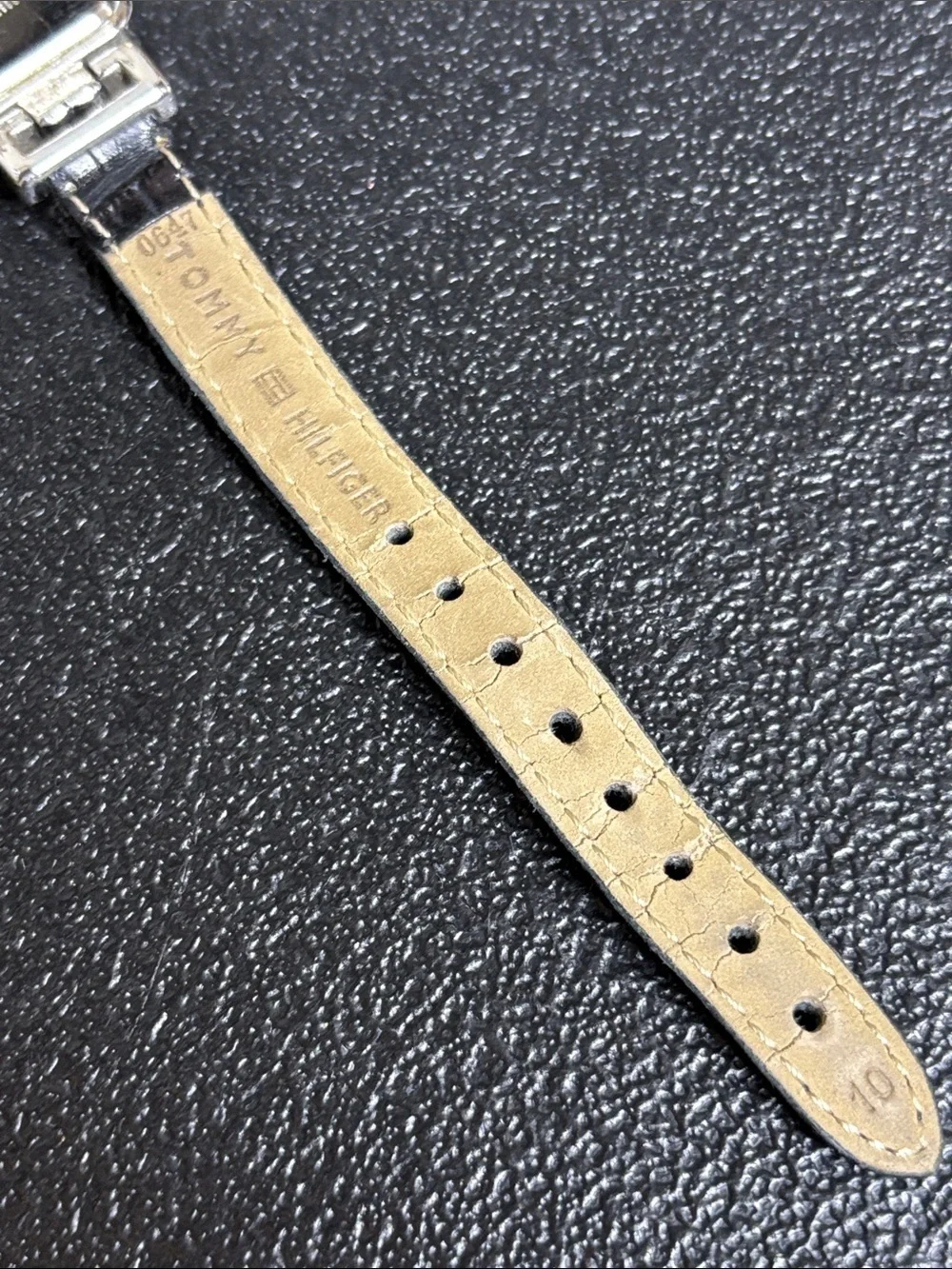Vintage Tommy Hilfiger Croc Leather Working Black Silver Y2k Retro Watch